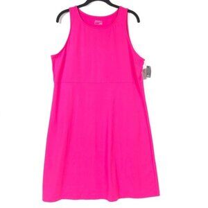NWT‎ Eddie Bauer Dress Aster Sleeveless Empire Waist LARGE Bright Pink Stretch